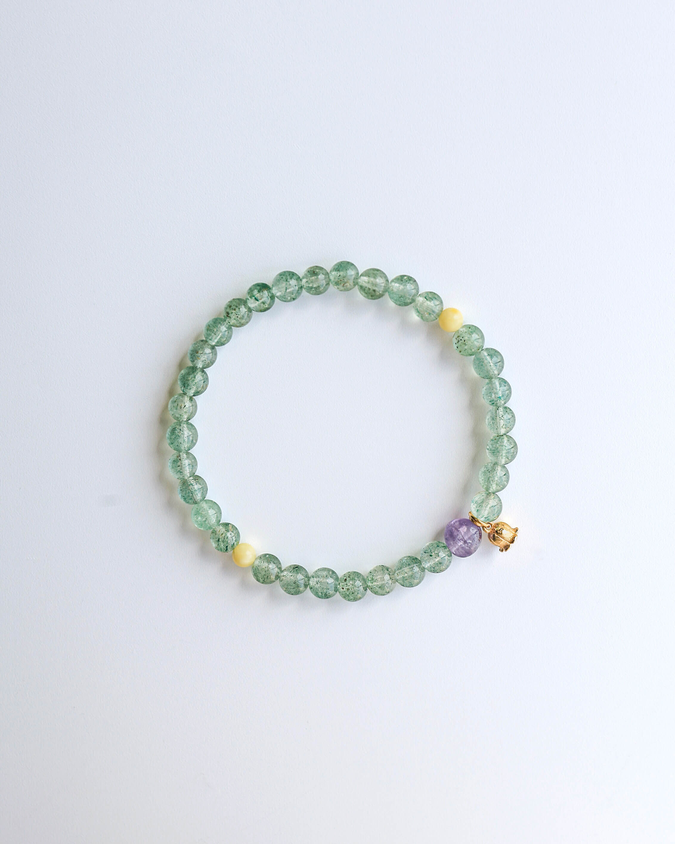 Green Strawberry Quartz, Amethyst & Amber Beaded Bracelet