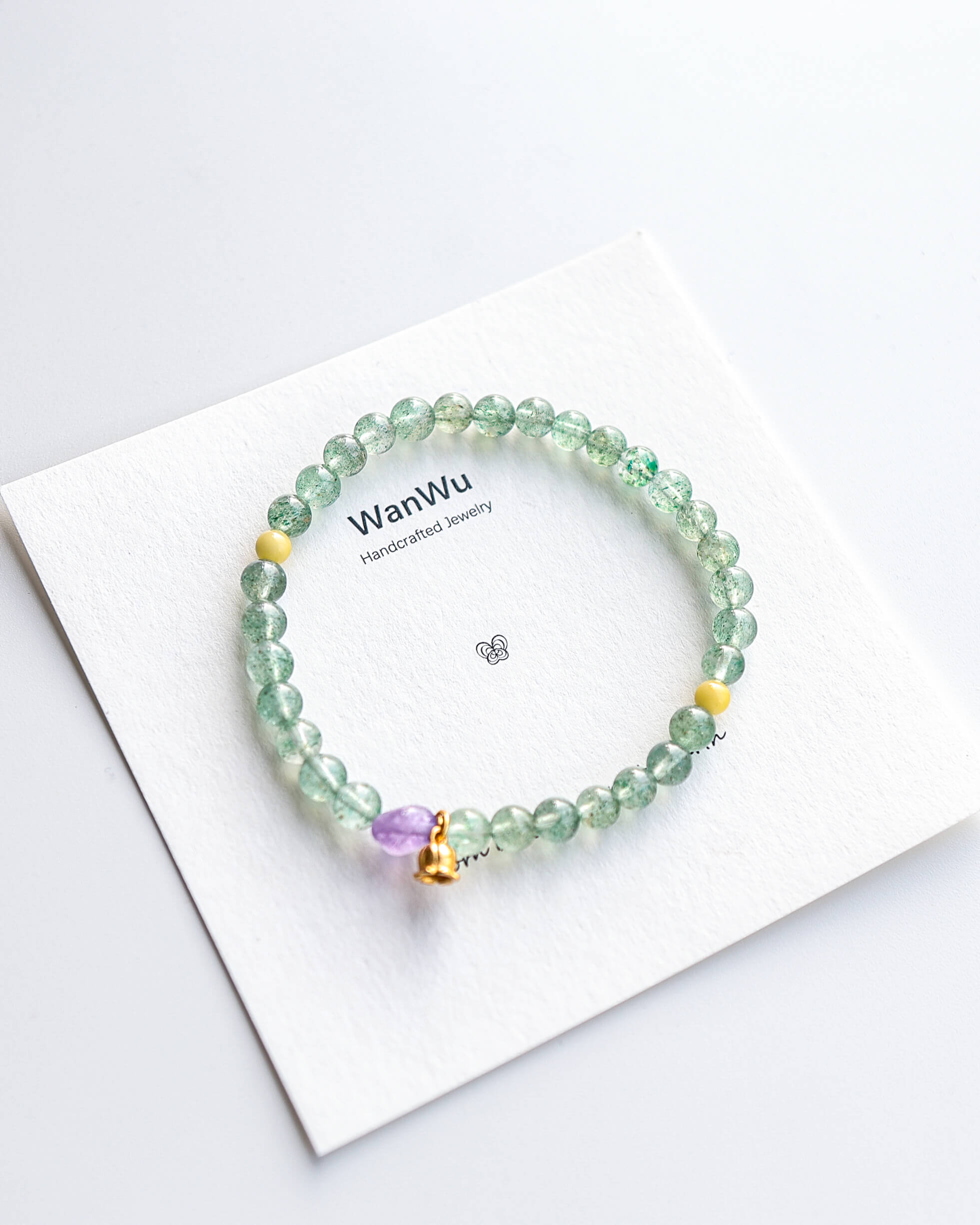 Green Strawberry Quartz, Amethyst & Amber Beaded Bracelet