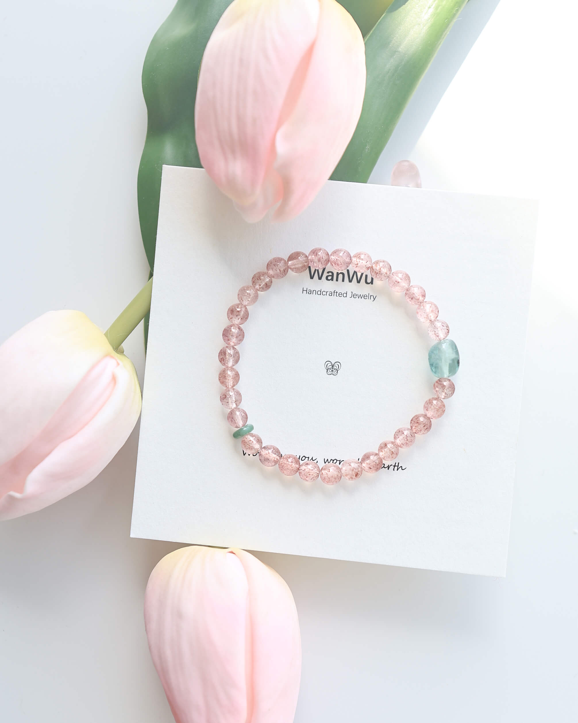 Strawberry Quartz & Fluorite Beaded Bracelet