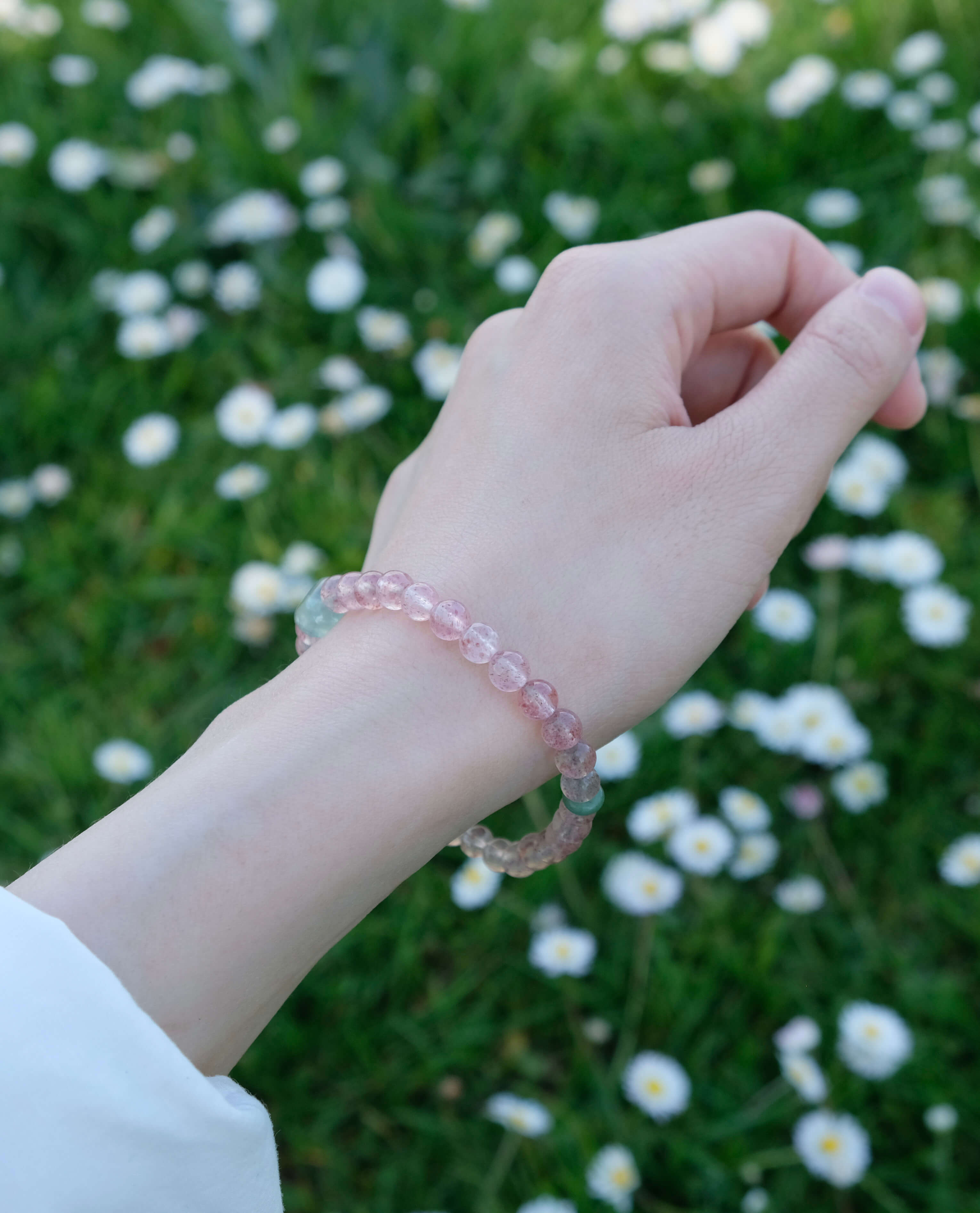 Strawberry Quartz & Fluorite Beaded Bracelet
