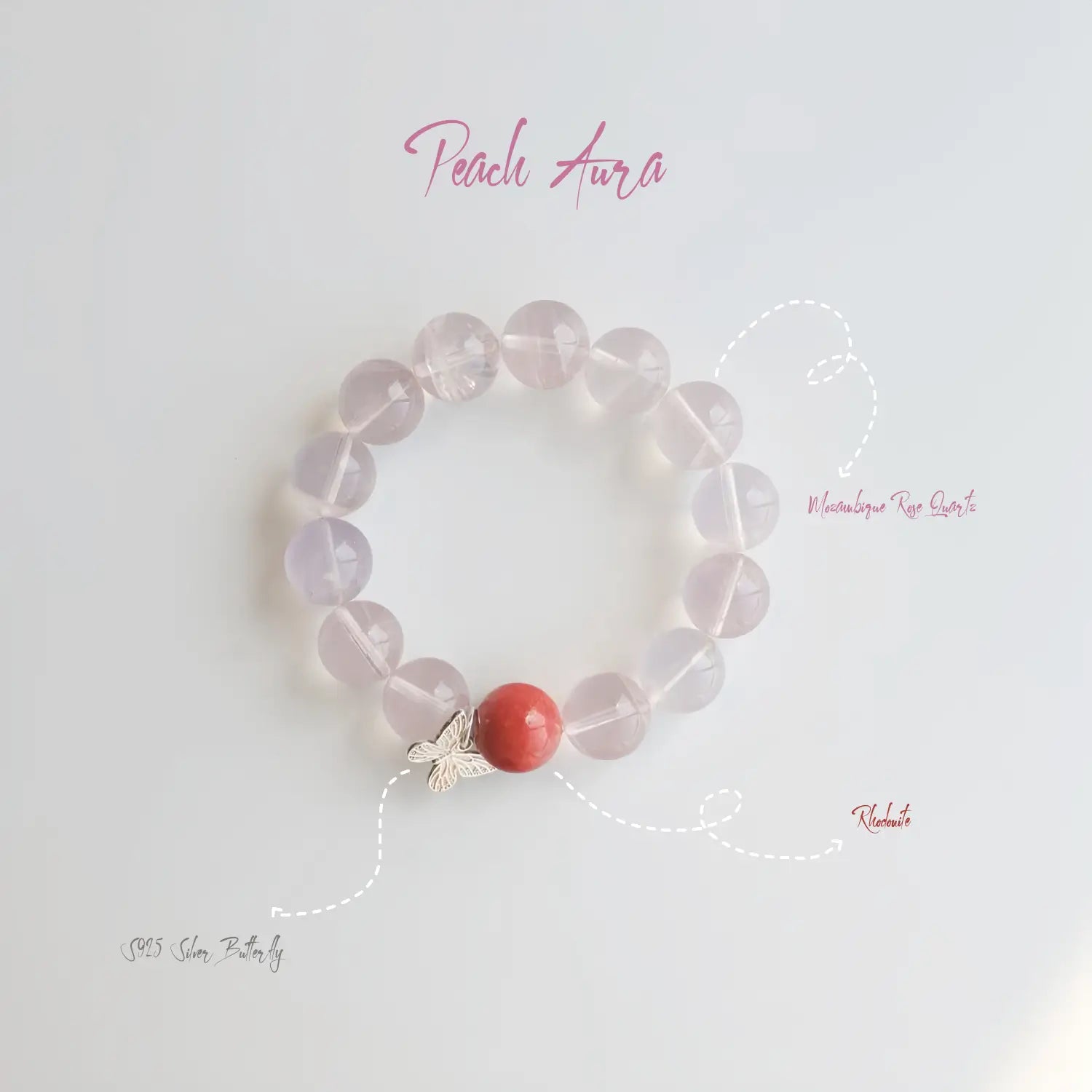 Peach Aura - Rose Quartz & Rhodonite Bracelet - WanWu Jewelry