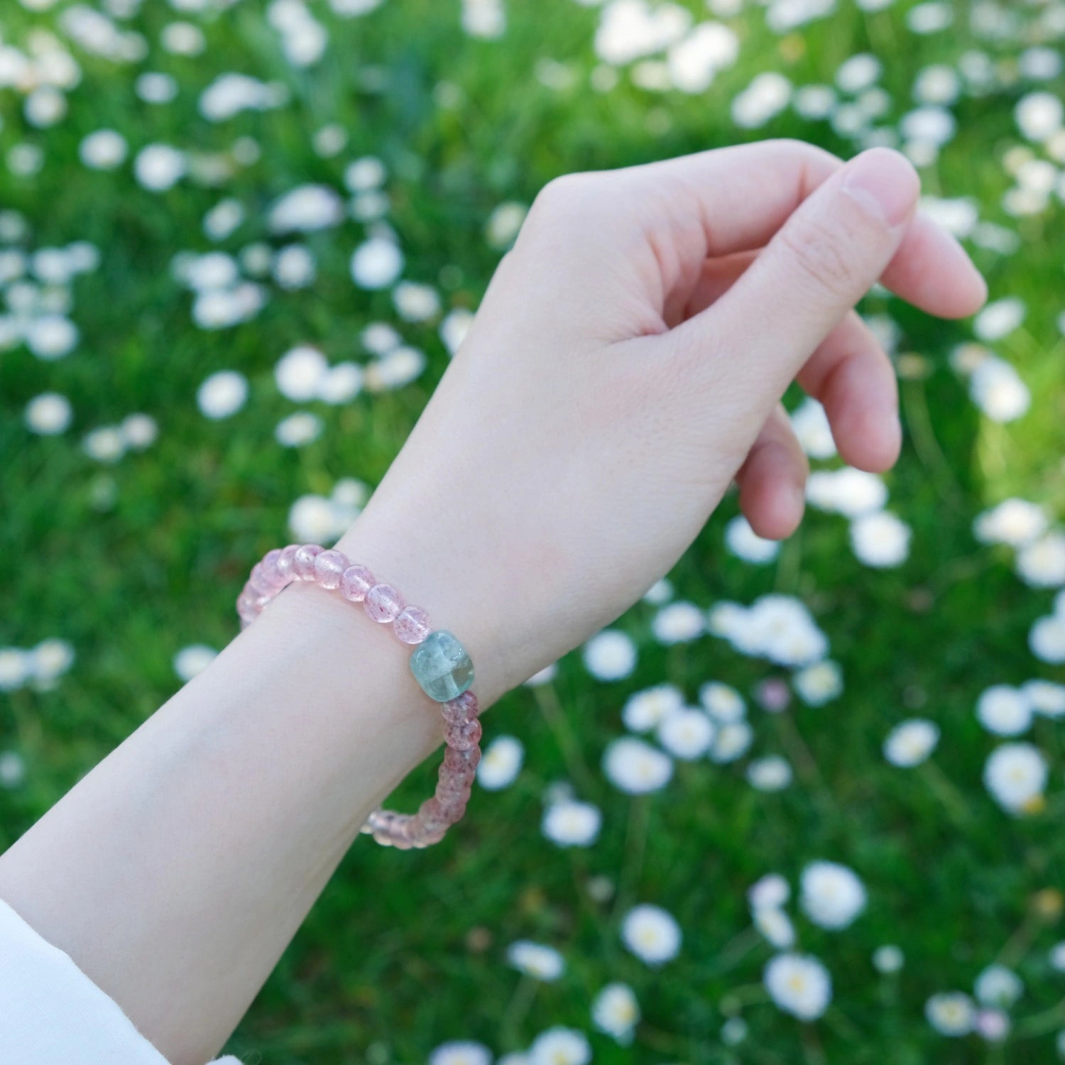 Verdant Pulse-Strawberry Quartz, Aventurine & Fluorite Bracelet - WanWu Jewelry